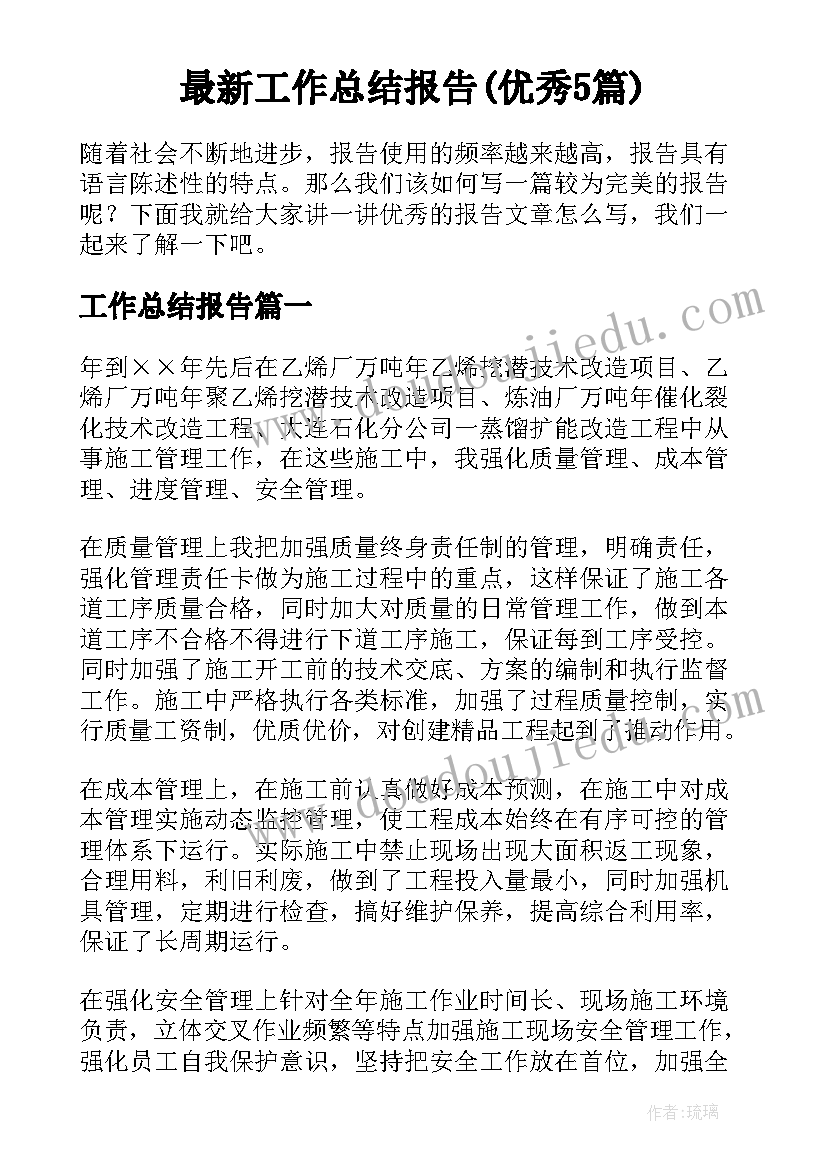 最新工作总结报告(优秀5篇)