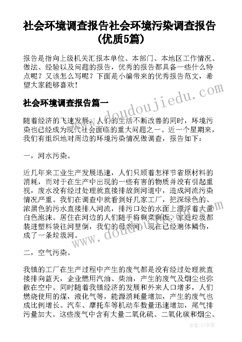 社会环境调查报告 社会环境污染调查报告(优质5篇)