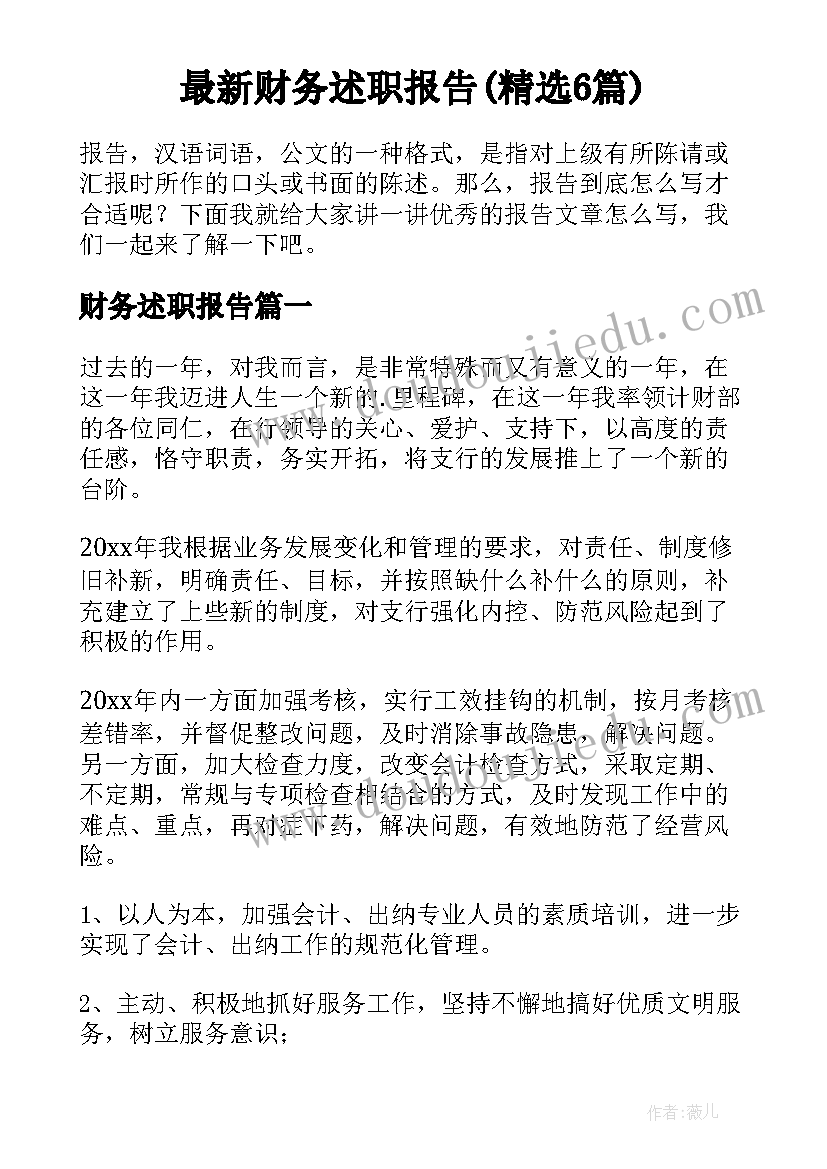 最新财务述职报告(精选6篇)