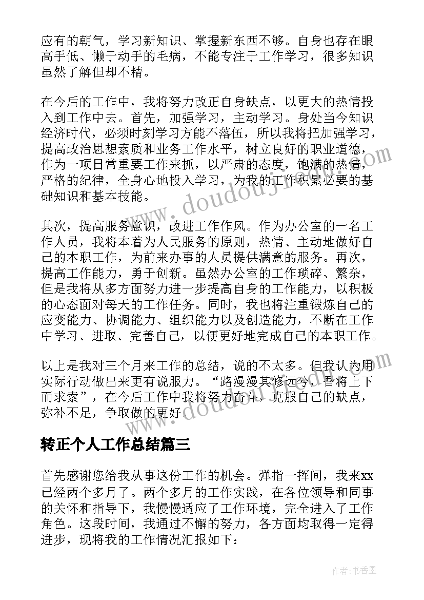 最新转正个人工作总结(大全7篇)