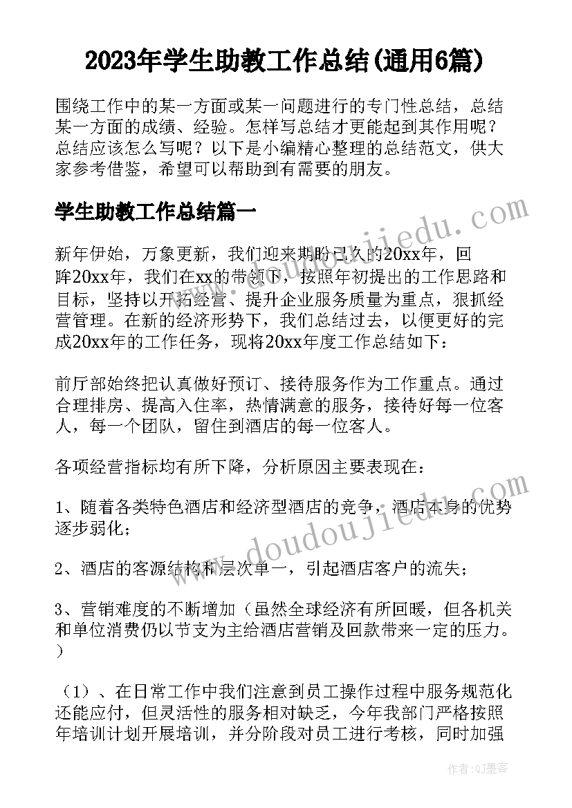 2023年学生助教工作总结(通用6篇)