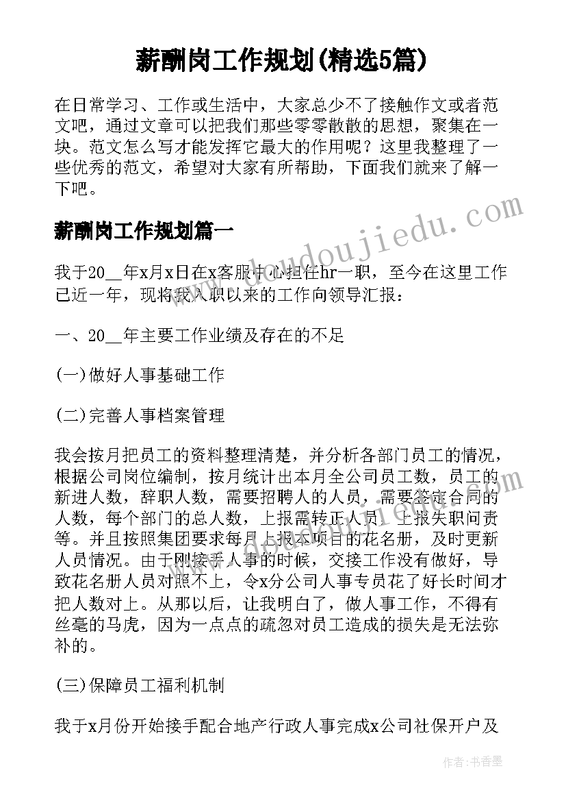 薪酬岗工作规划(精选5篇)