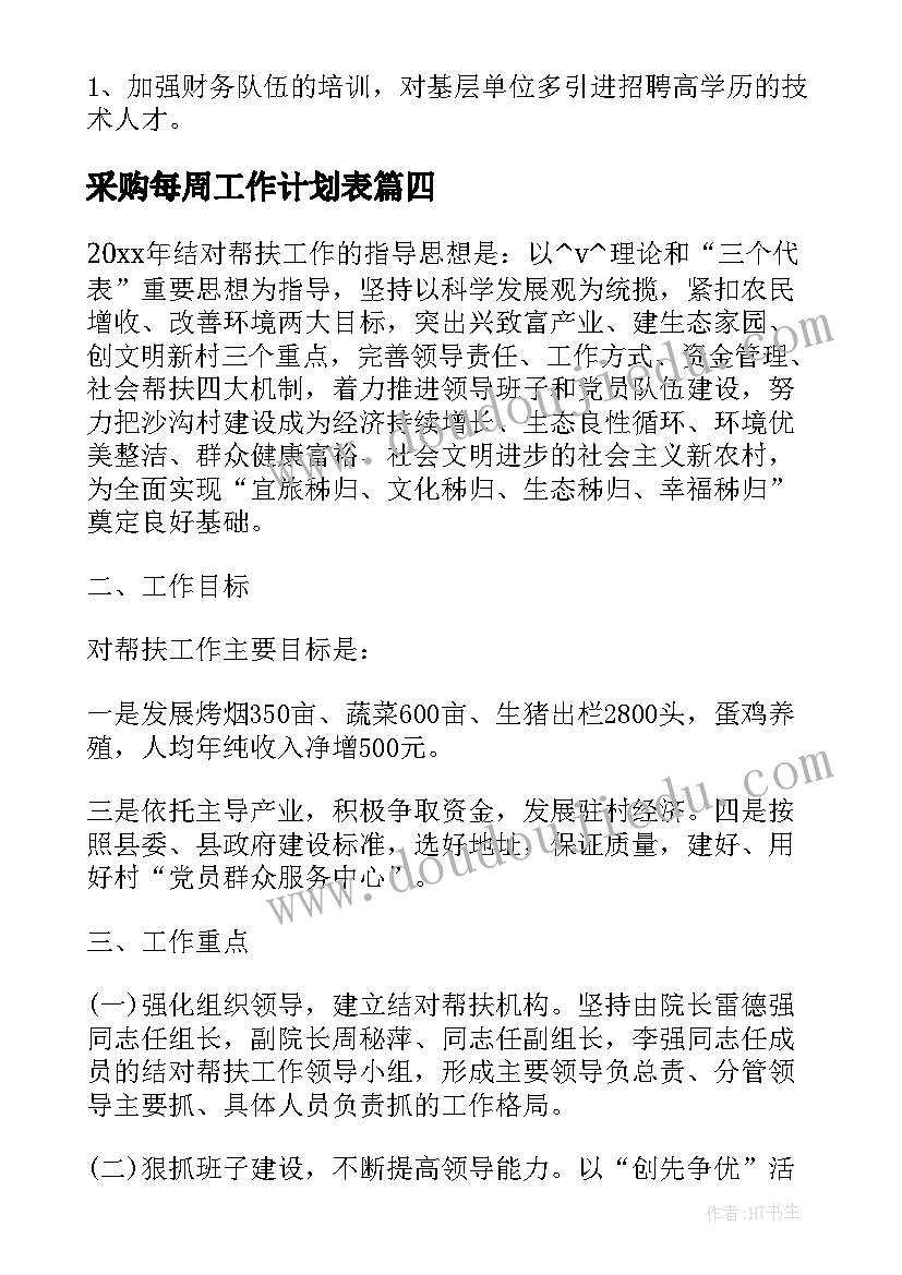 最新采购每周工作计划表 镜架采购工作计划表(汇总10篇)