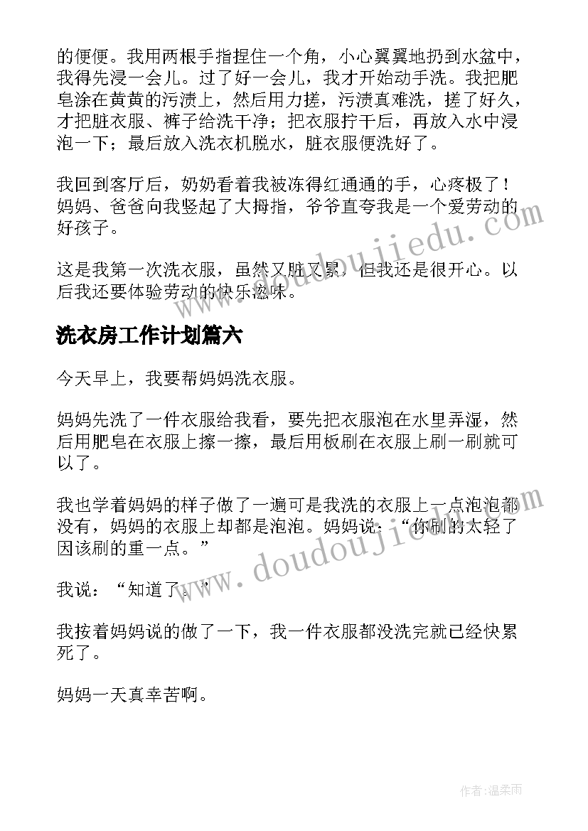 最新洗衣房工作计划(汇总8篇)