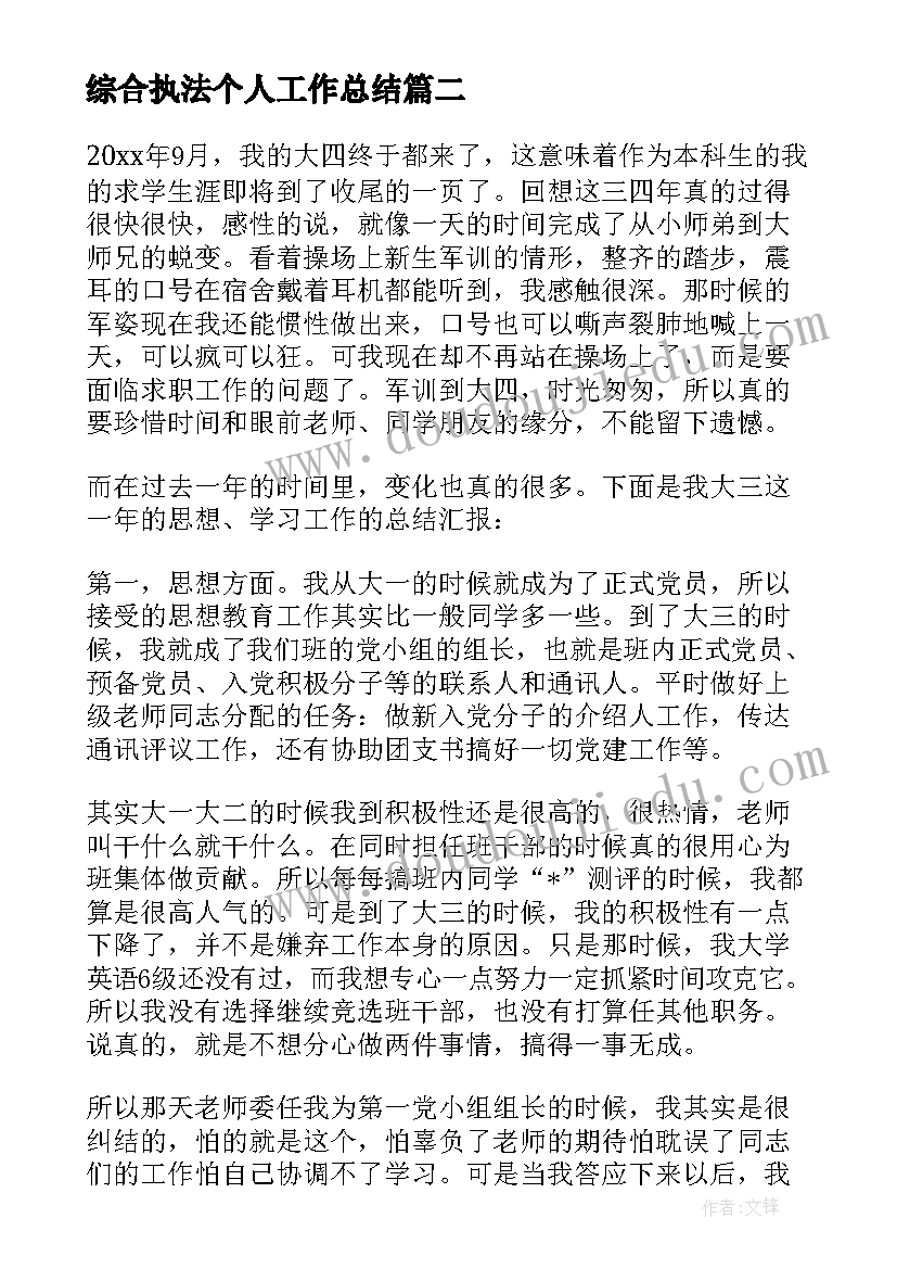 2023年综合执法个人工作总结 个人综合治理工作总结(大全6篇)