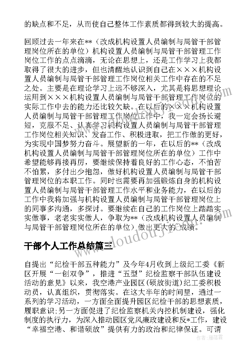 2023年干部个人工作总结(模板5篇)