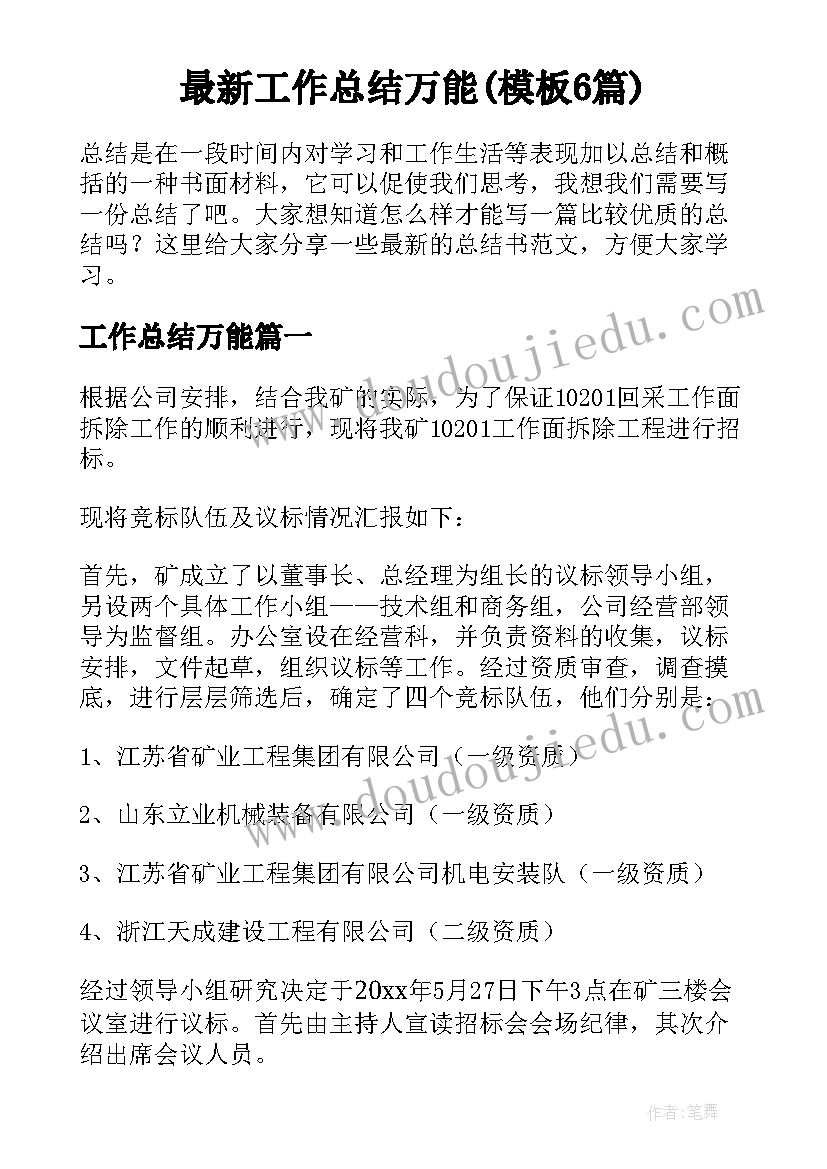 最新工作总结万能(模板6篇)