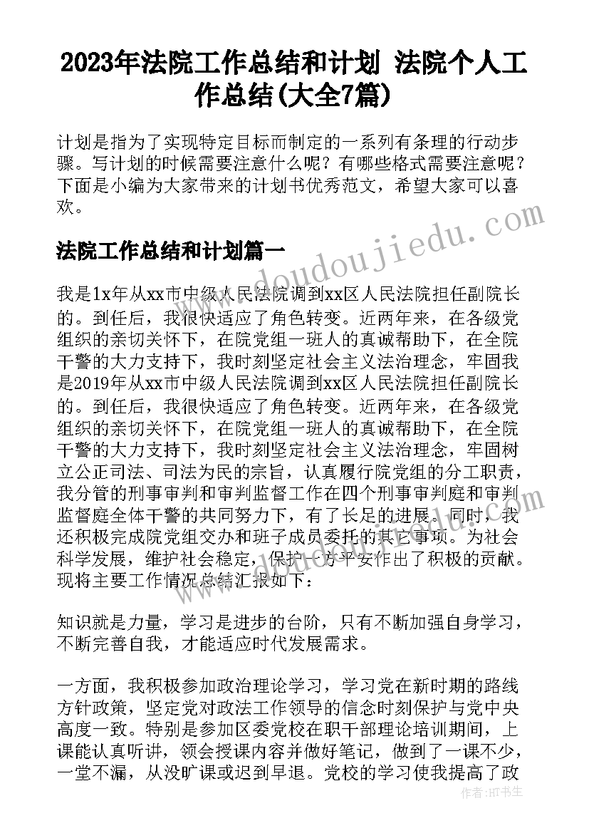 2023年法院工作总结和计划 法院个人工作总结(大全7篇)