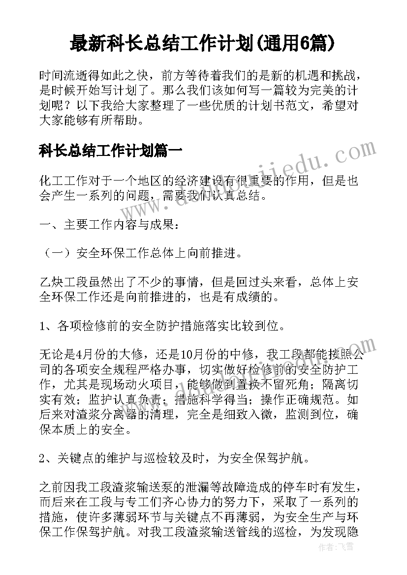 最新科长总结工作计划(通用6篇)