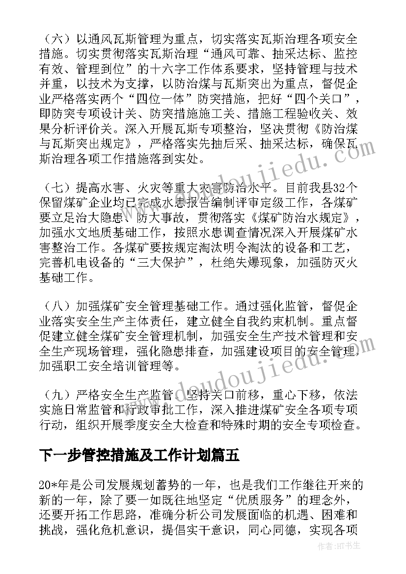 2023年下一步管控措施及工作计划(精选7篇)