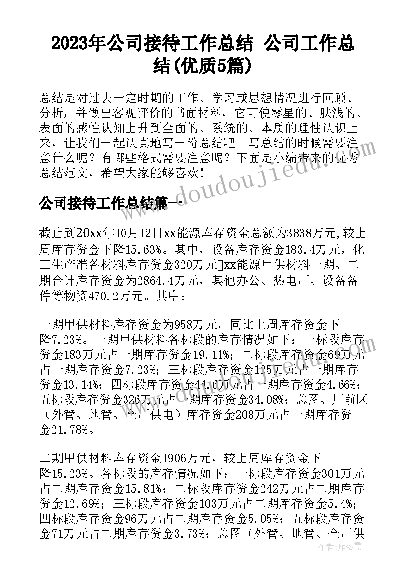 2023年公司接待工作总结 公司工作总结(优质5篇)