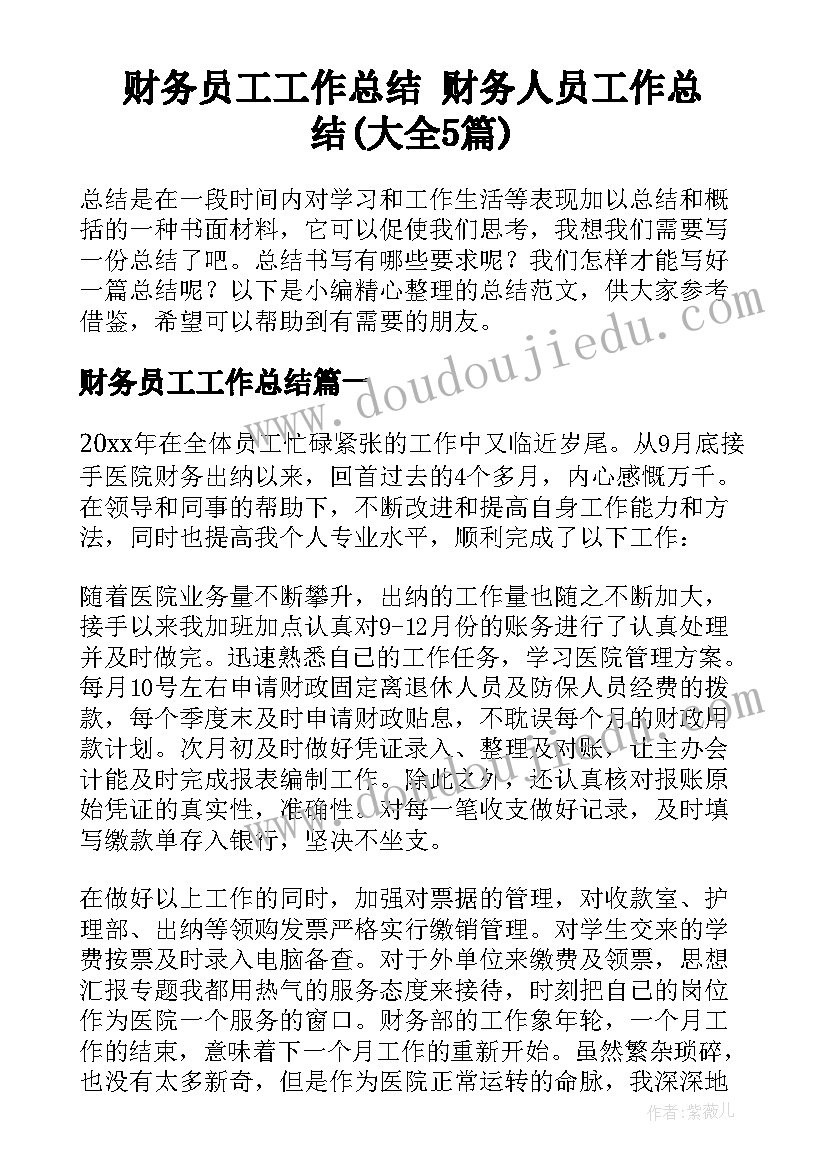 财务员工工作总结 财务人员工作总结(大全5篇)