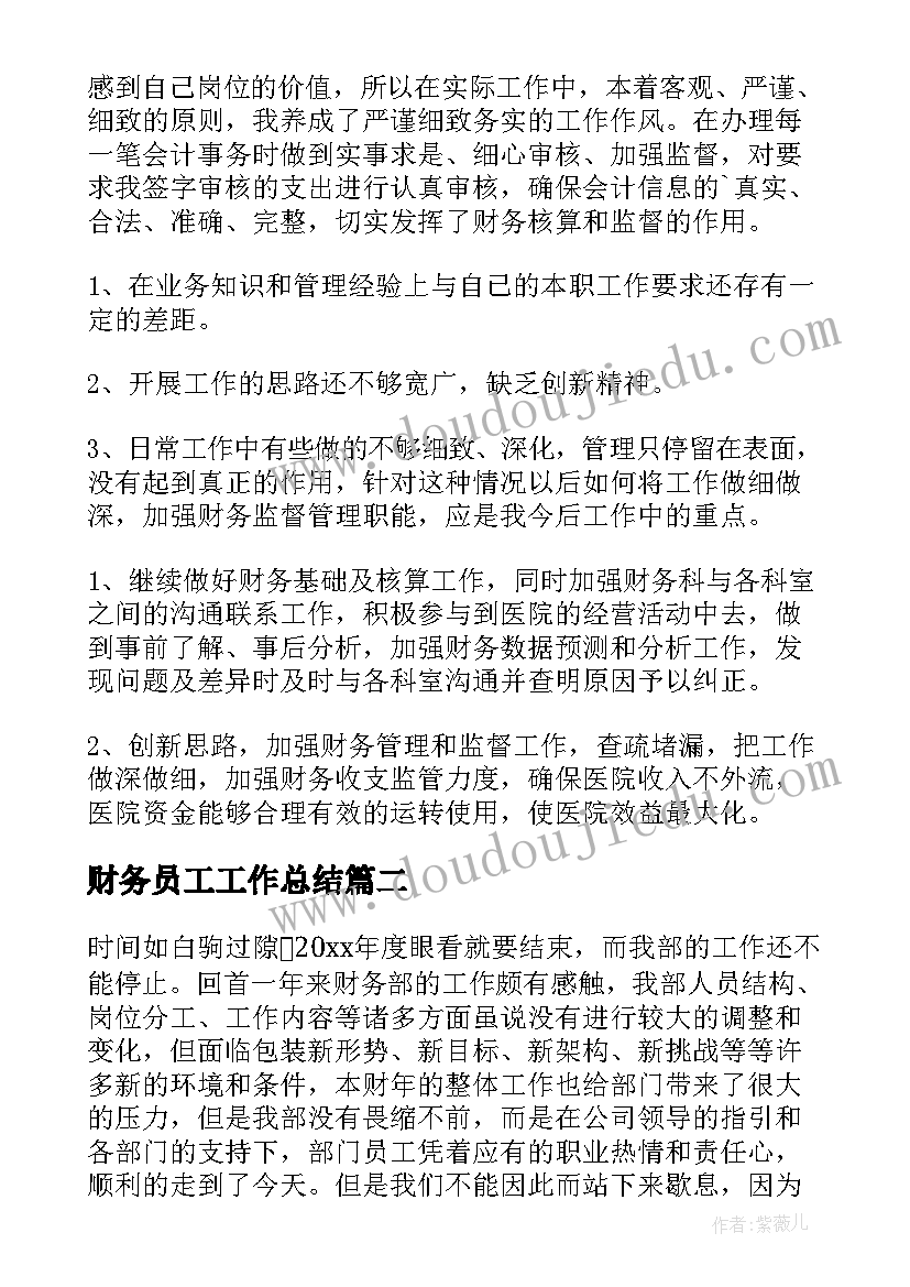 财务员工工作总结 财务人员工作总结(大全5篇)