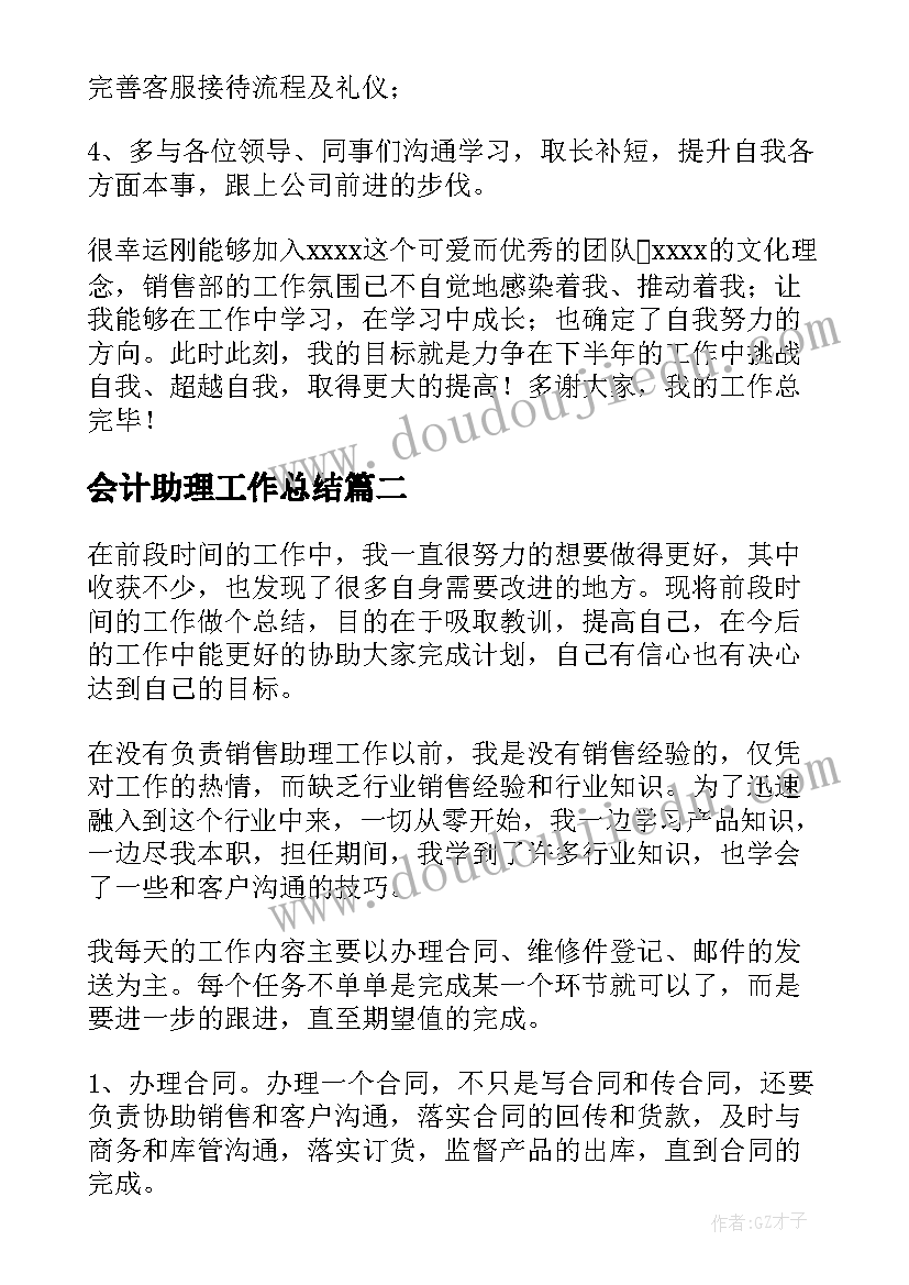 2023年会计助理工作总结(汇总9篇)