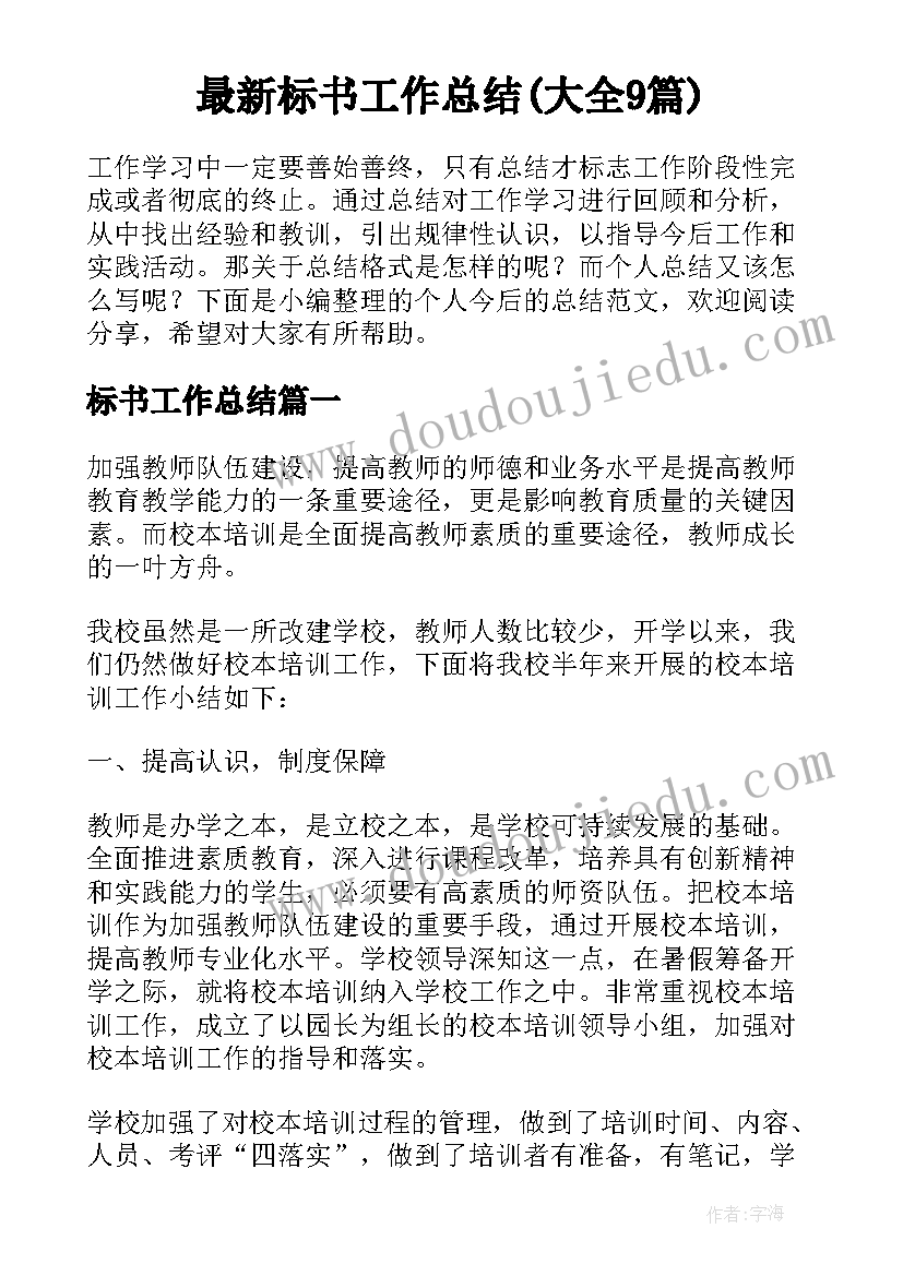 最新标书工作总结(大全9篇)