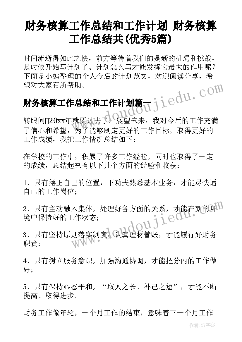 财务核算工作总结和工作计划 财务核算工作总结共(优秀5篇)