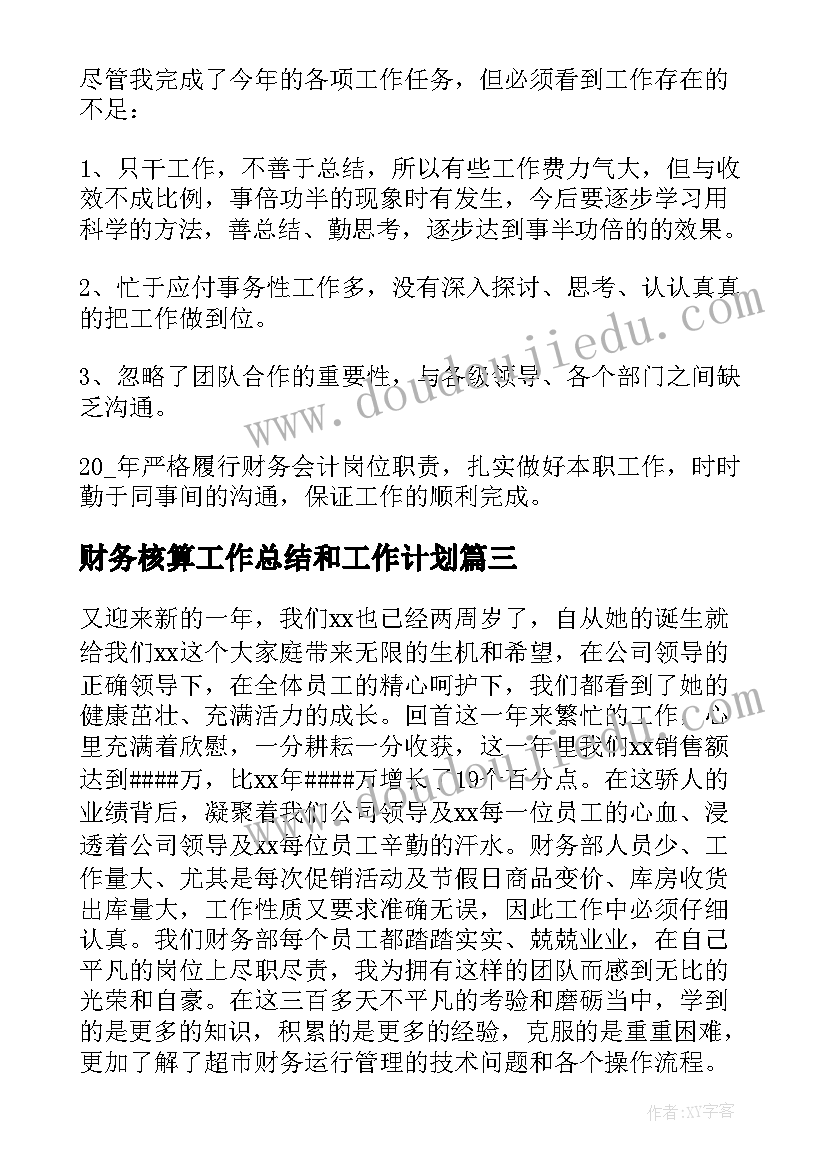 财务核算工作总结和工作计划 财务核算工作总结共(优秀5篇)