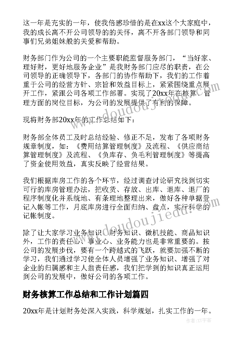 财务核算工作总结和工作计划 财务核算工作总结共(优秀5篇)