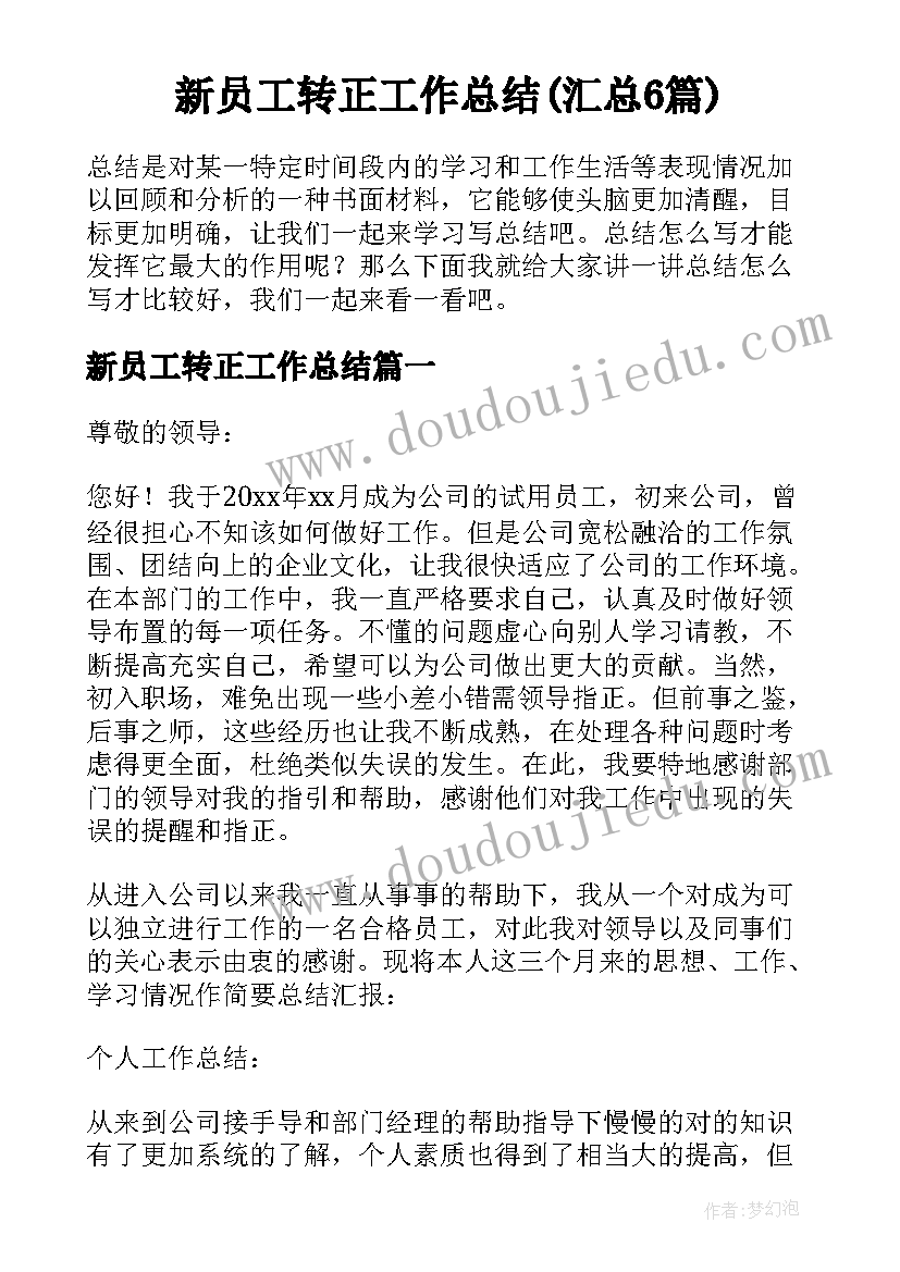 新员工转正工作总结(汇总6篇)