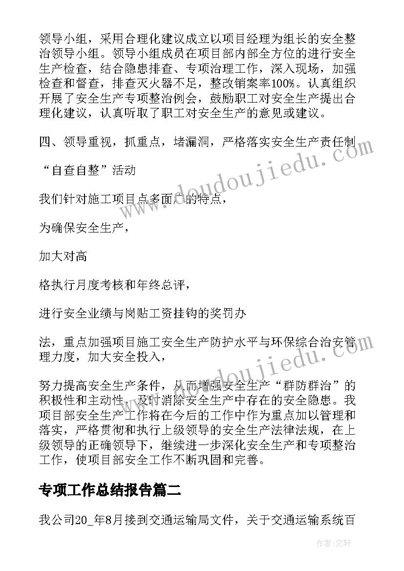 2023年专项工作总结报告(通用9篇)