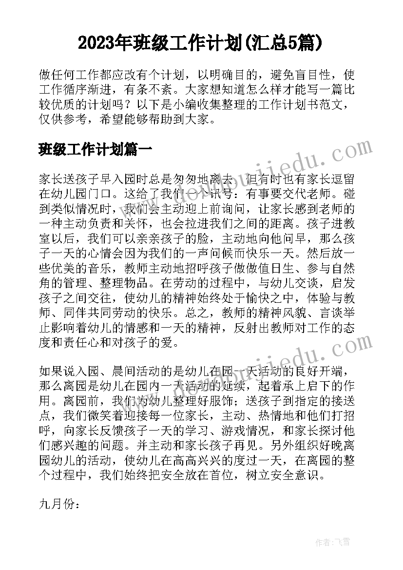 2023年班级工作计划(汇总5篇)