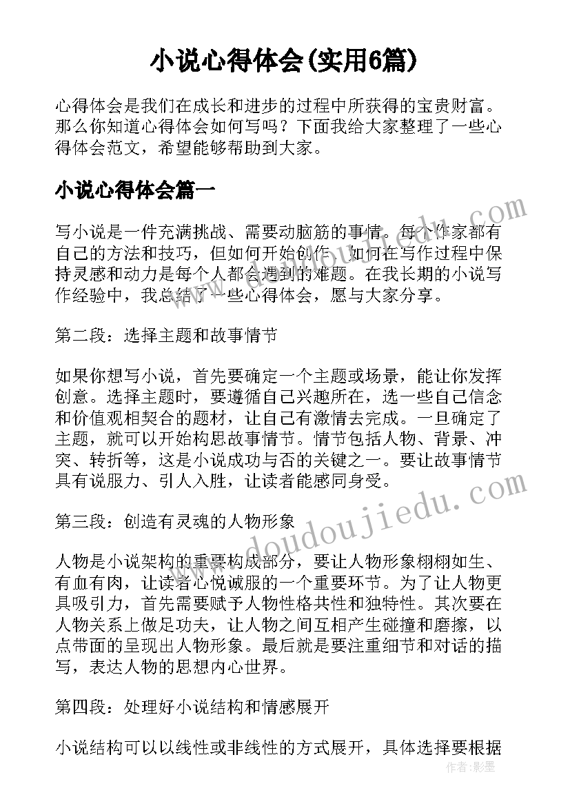 小说心得体会(实用6篇)