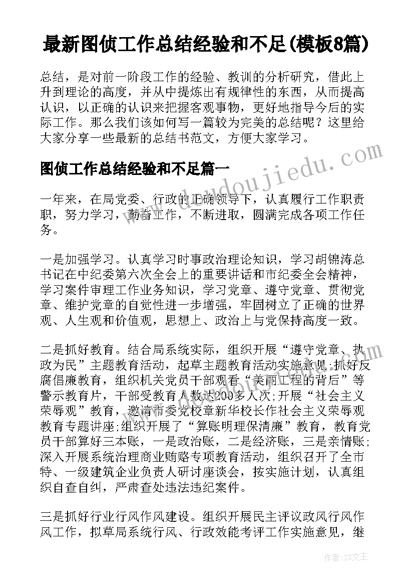 最新图侦工作总结经验和不足(模板8篇)