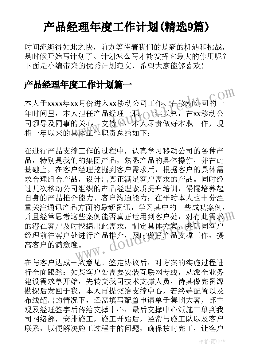 产品经理年度工作计划(精选9篇)