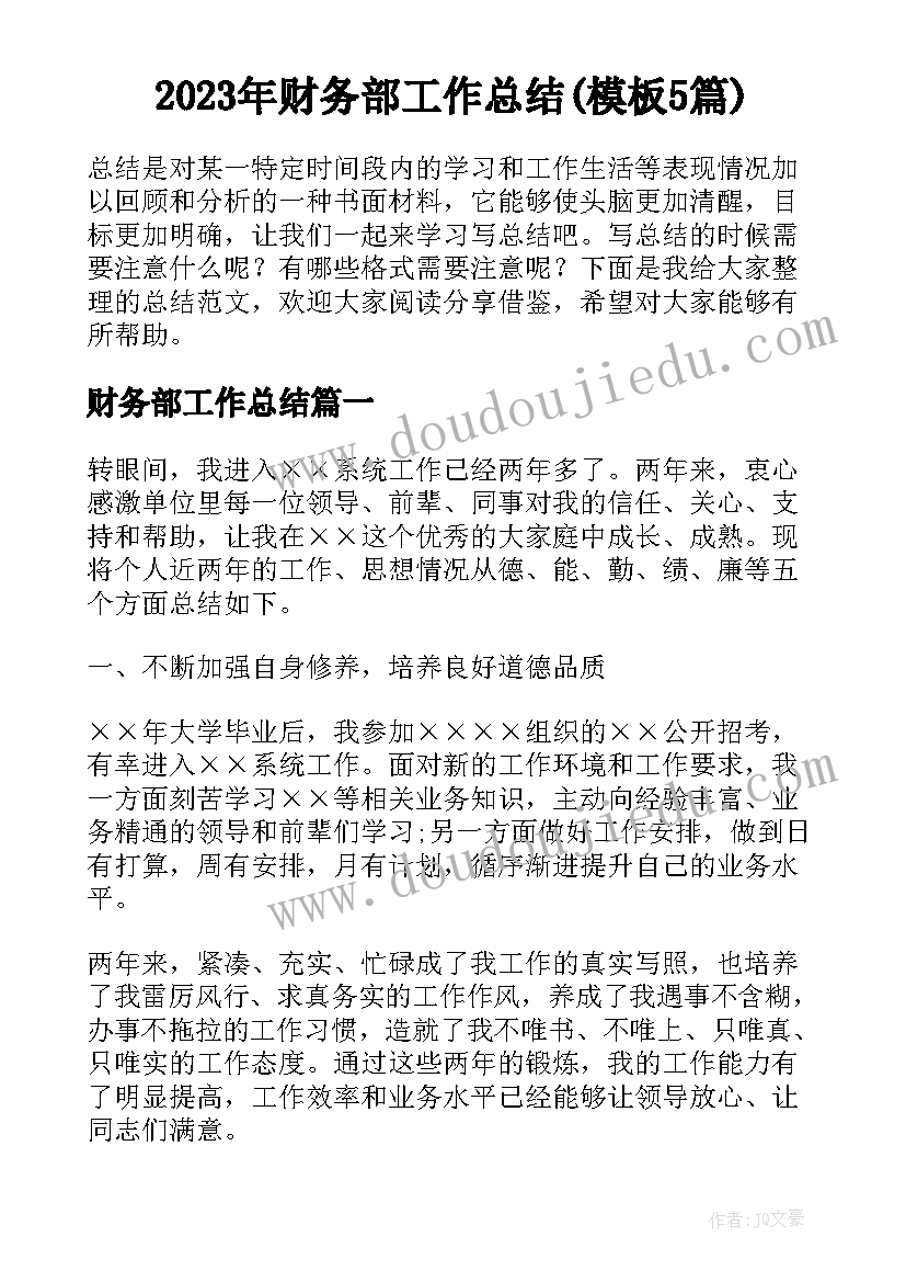 2023年财务部工作总结(模板5篇)