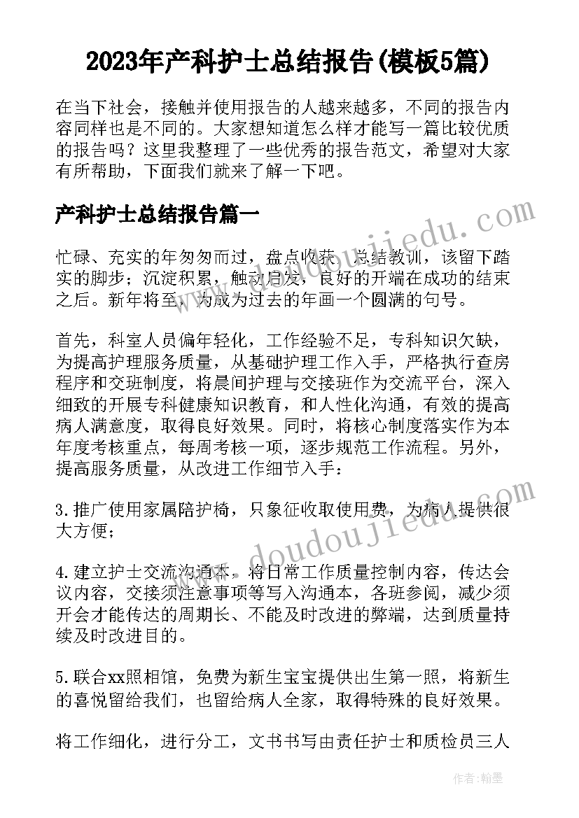 2023年产科护士总结报告(模板5篇)