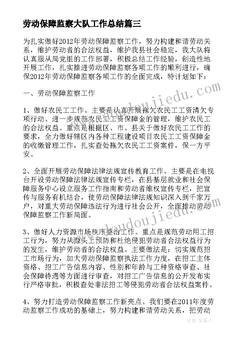 劳动保障监察大队工作总结(优秀5篇)