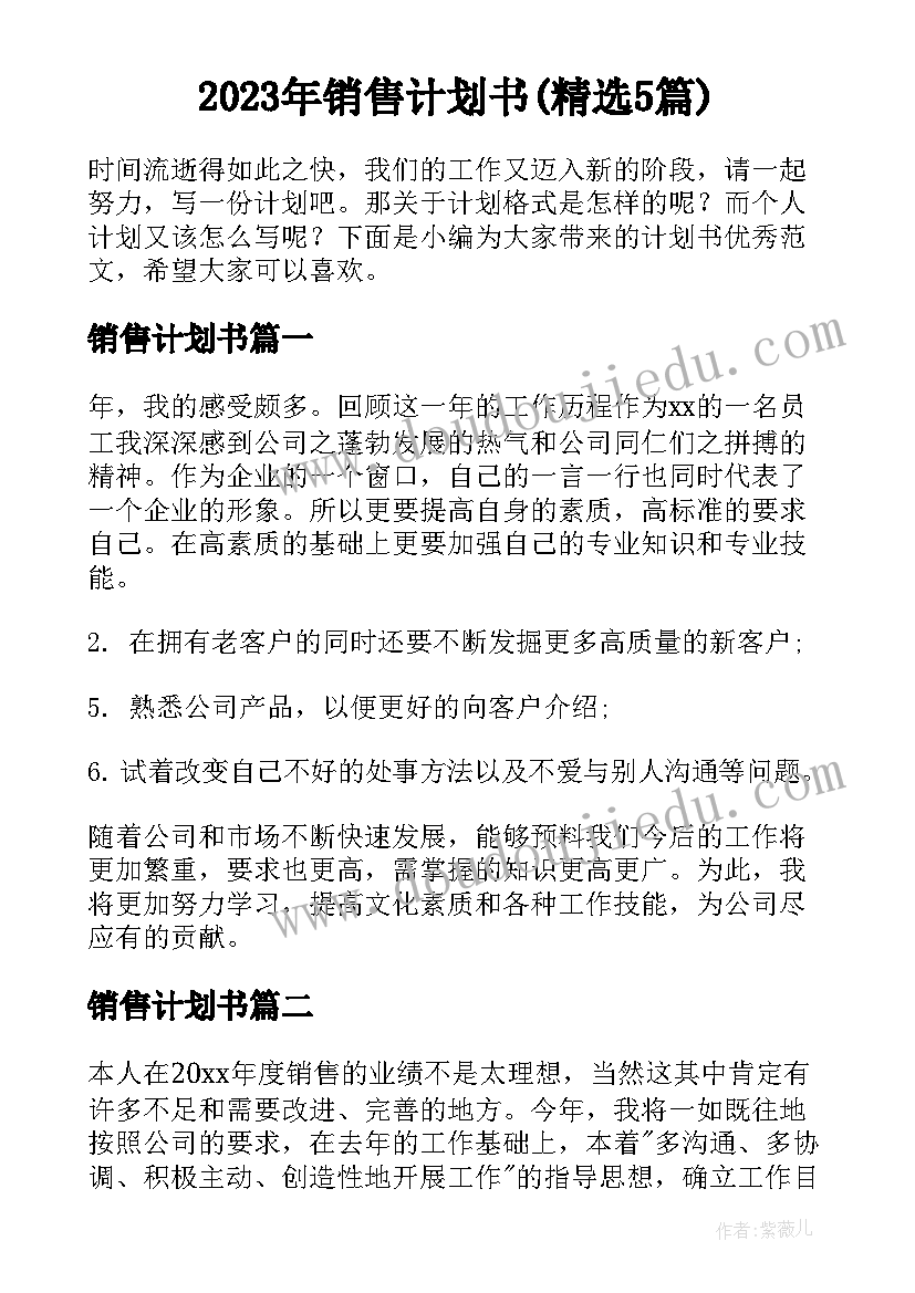 2023年销售计划书(精选5篇)