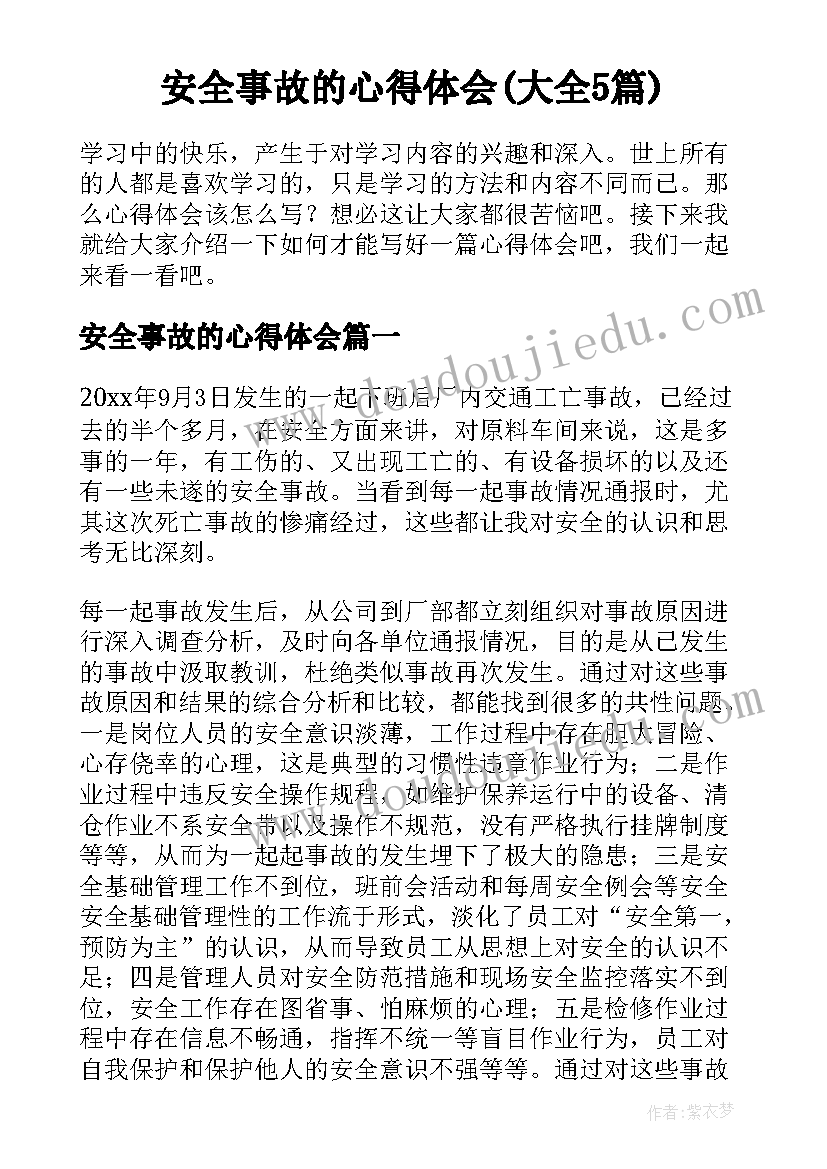 安全事故的心得体会(大全5篇)