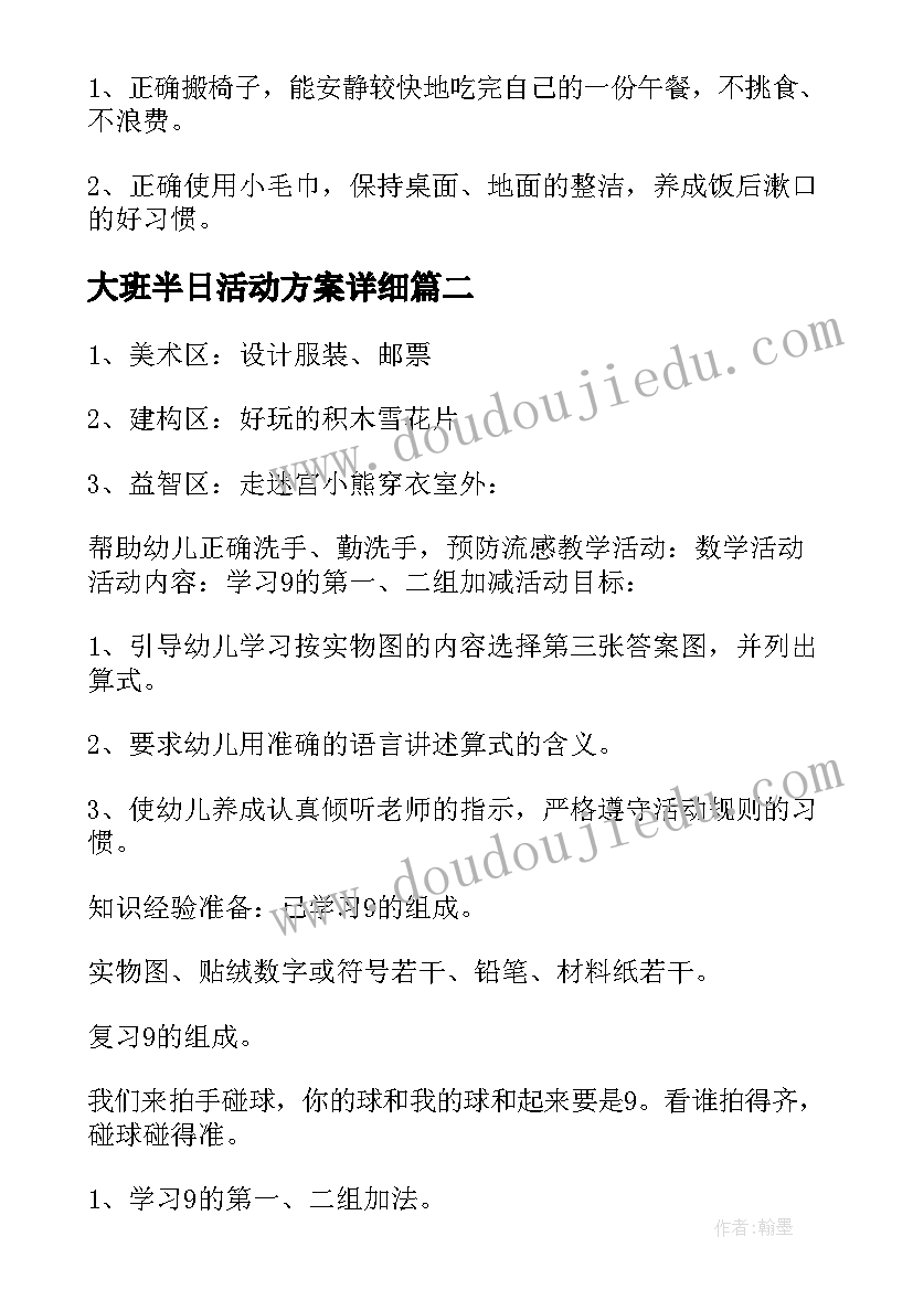 2023年大班半日活动方案详细 大班半日活动方案(大全9篇)