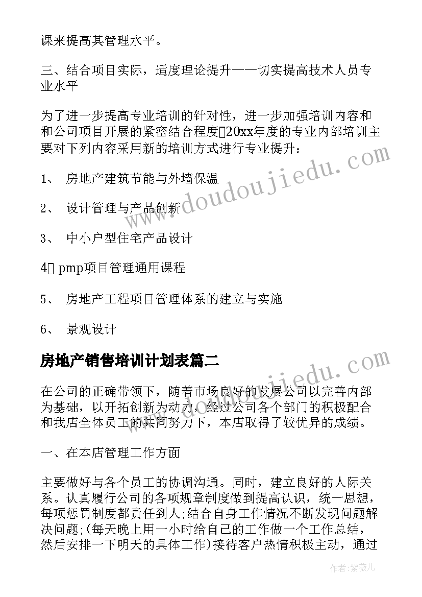 房地产销售培训计划表(通用5篇)