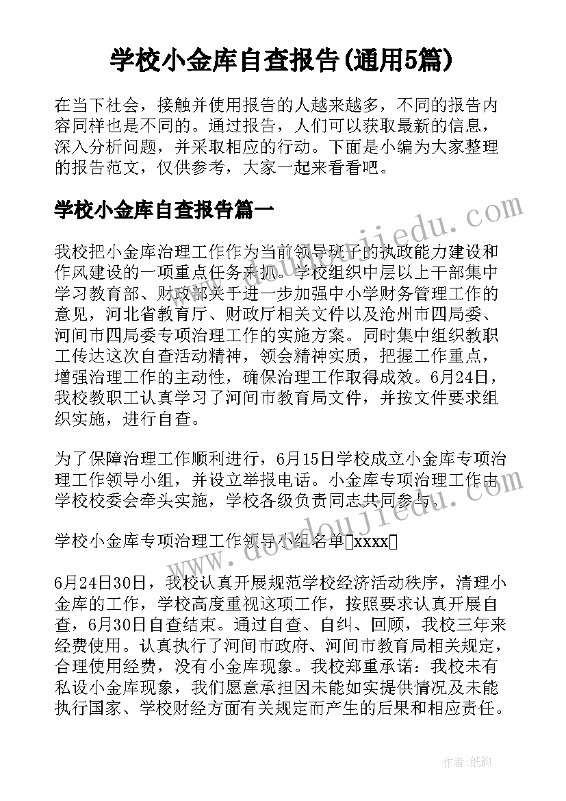 学校小金库自查报告(通用5篇)