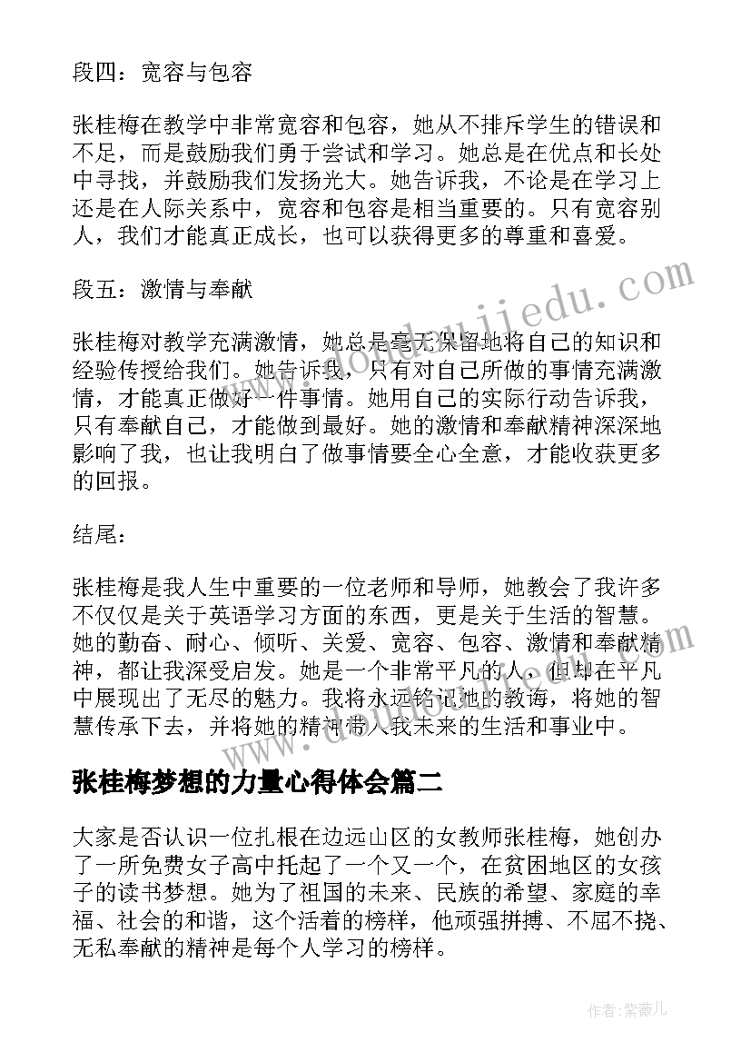 张桂梅梦想的力量心得体会(模板6篇)