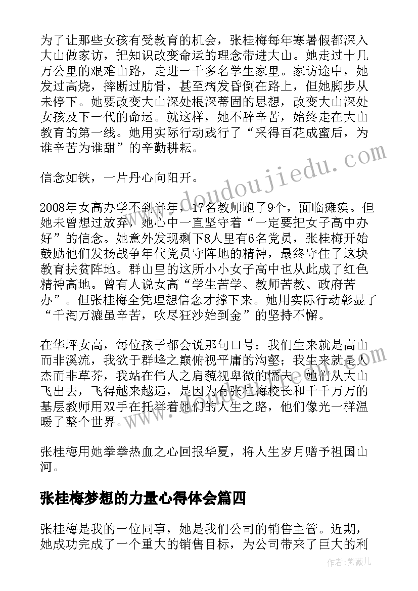 张桂梅梦想的力量心得体会(模板6篇)