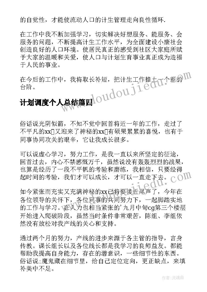 2023年计划调度个人总结(汇总5篇)