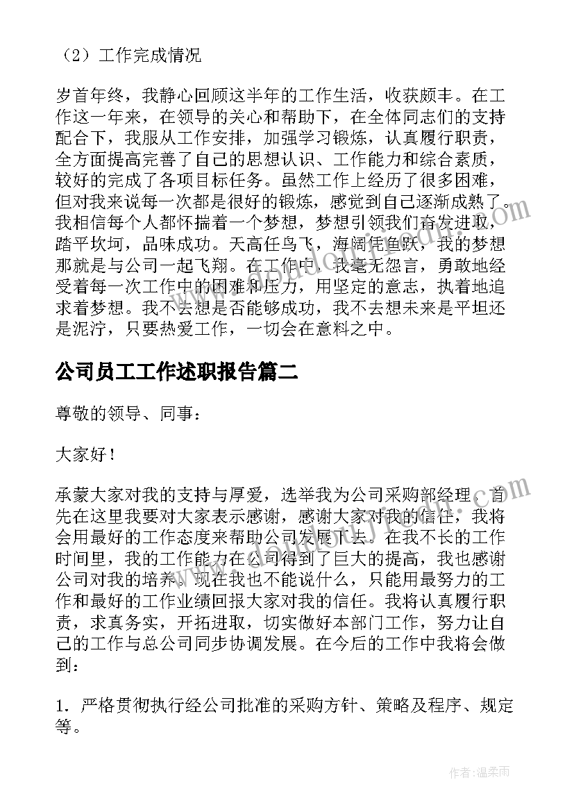 公司员工工作述职报告 公司员工述职报告(通用7篇)