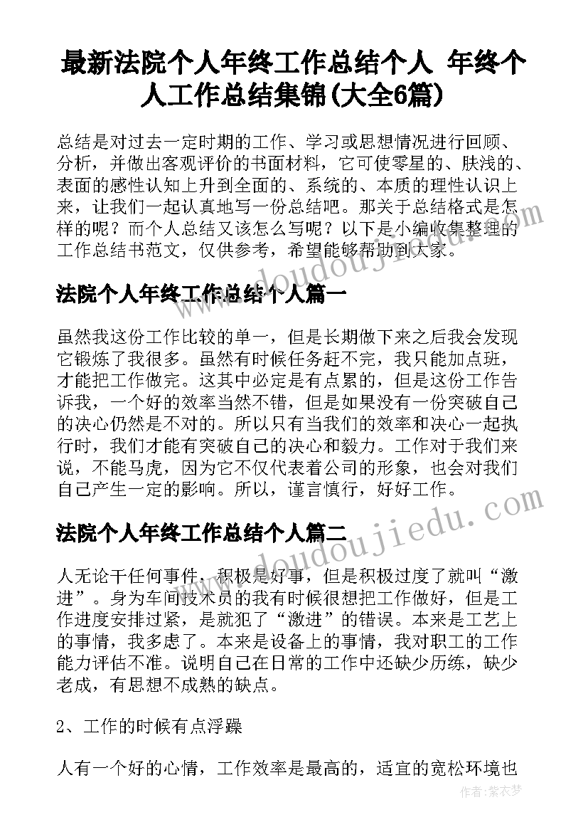 最新法院个人年终工作总结个人 年终个人工作总结集锦(大全6篇)