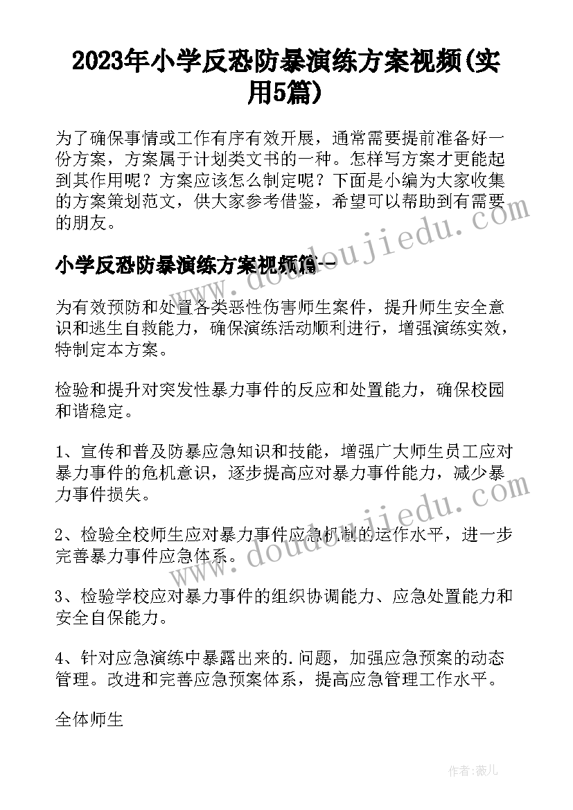 2023年小学反恐防暴演练方案视频(实用5篇)