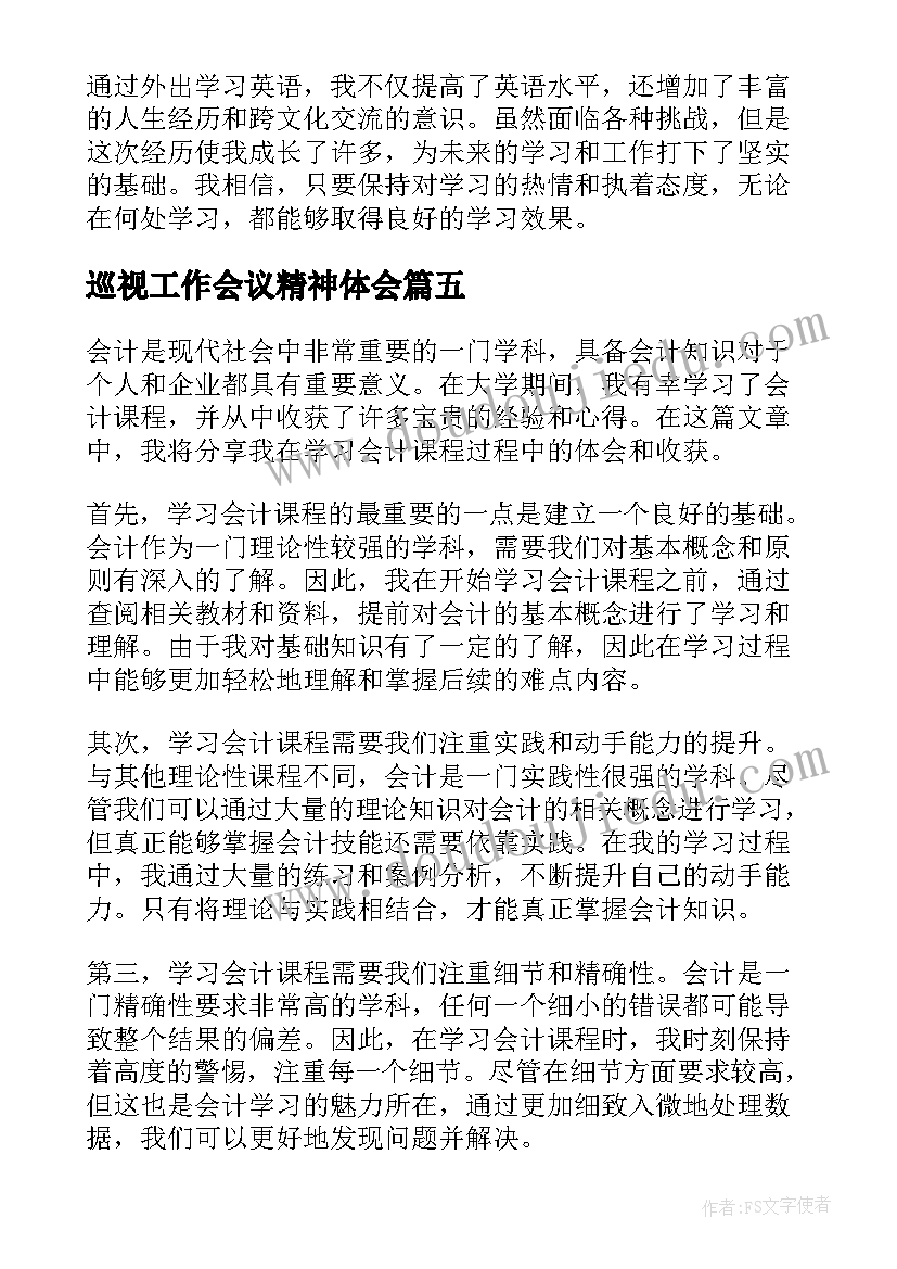 2023年巡视工作会议精神体会(优秀9篇)