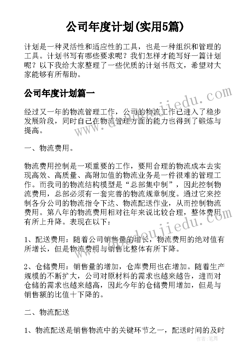 公司年度计划(实用5篇)