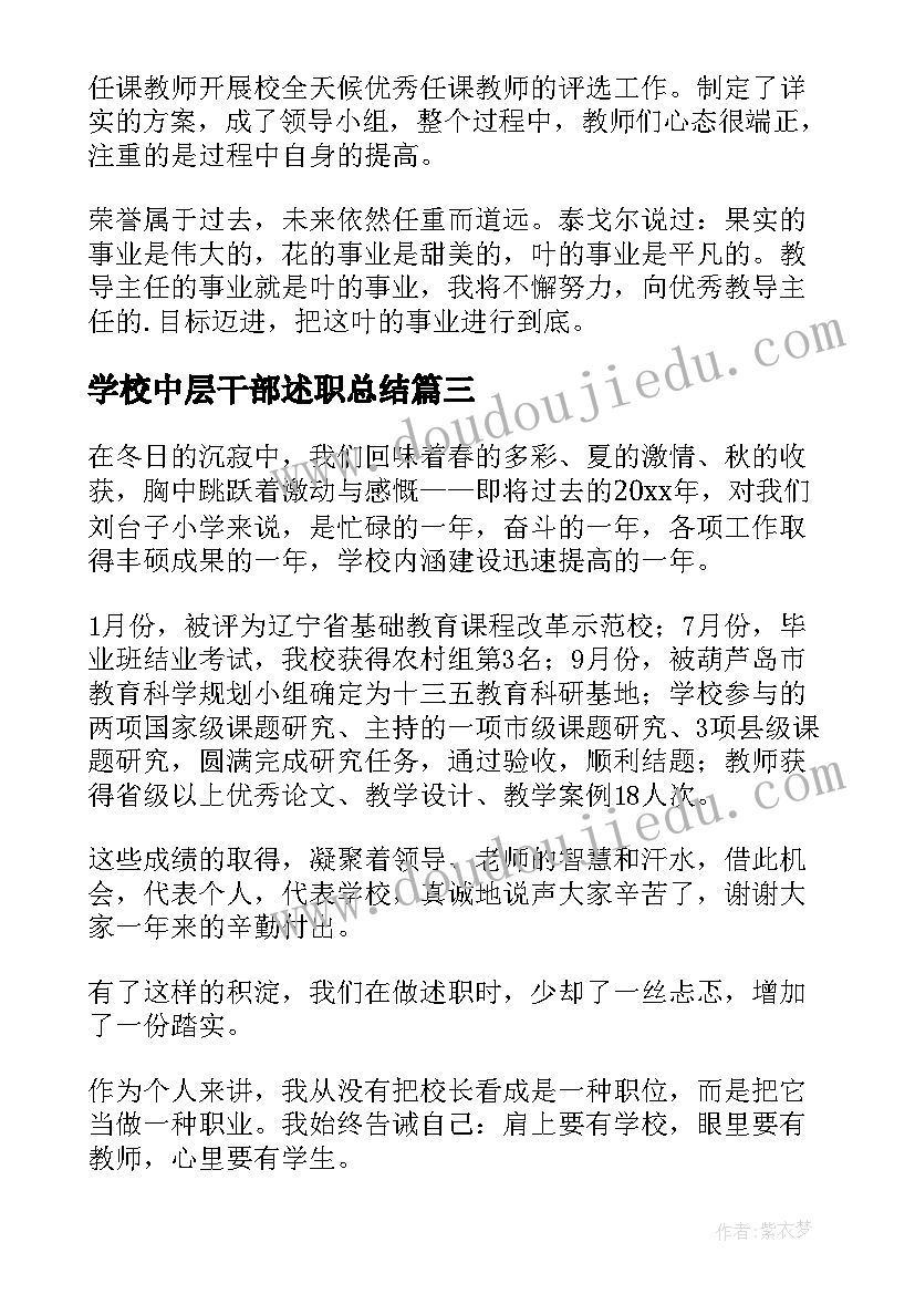 2023年学校中层干部述职总结(大全9篇)