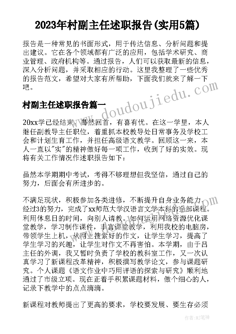 2023年村副主任述职报告(实用5篇)