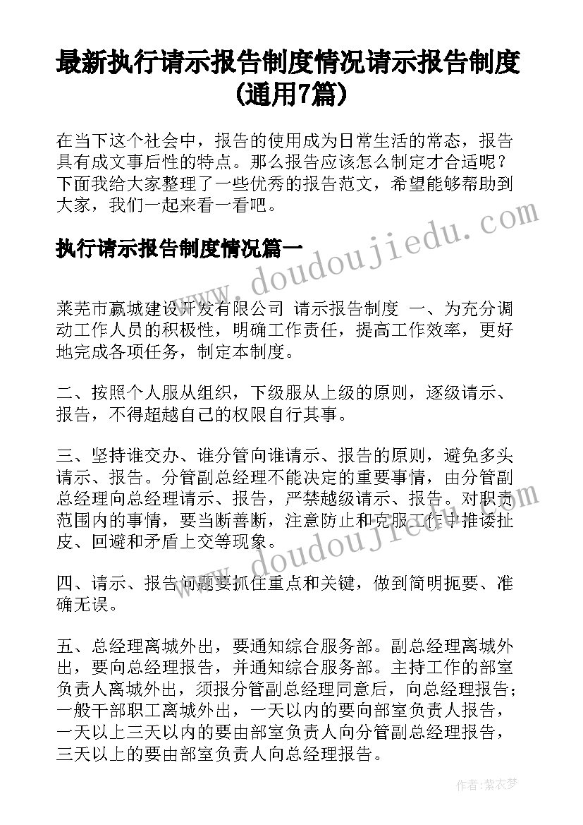 最新执行请示报告制度情况 请示报告制度(通用7篇)