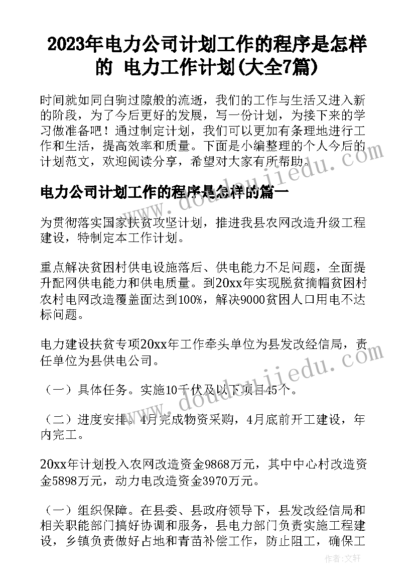 2023年电力公司计划工作的程序是怎样的 电力工作计划(大全7篇)