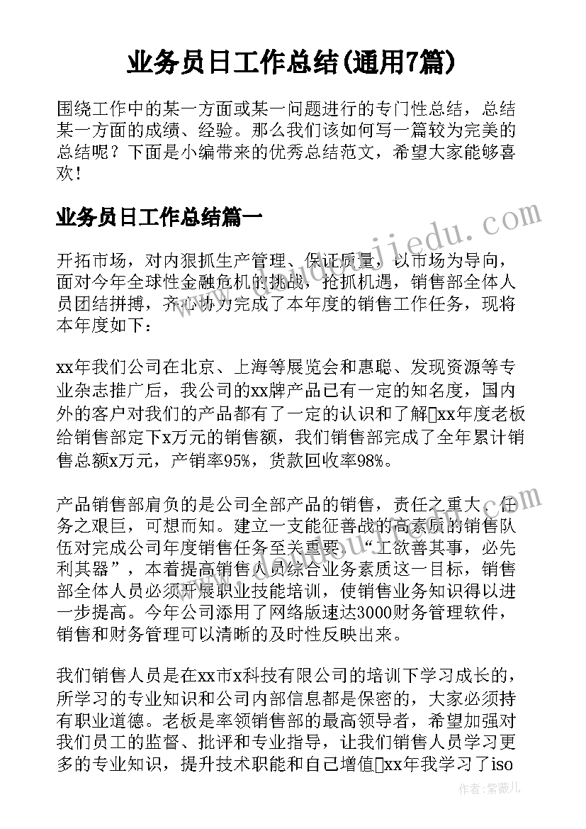 业务员日工作总结(通用7篇)