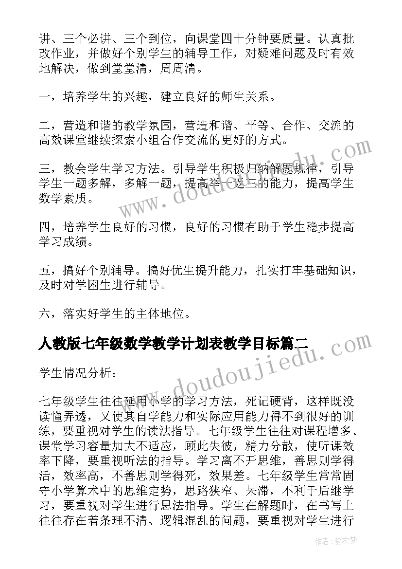 最新人教版七年级数学教学计划表教学目标(汇总6篇)